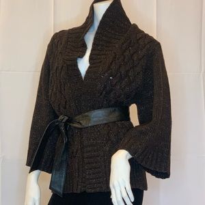 Brown wrap around sweater w/leather tie Medium